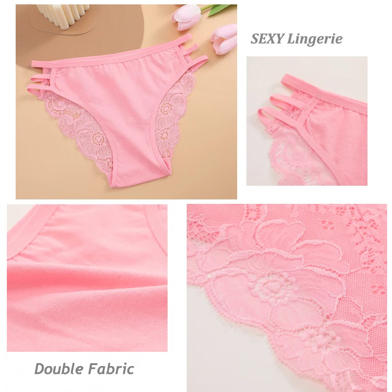 3PC/Set Women's Sexy Floral Lace Panties Low Rise Hollow Out Briefs Transparent Underwear Female Elastic Straps Soft Lingerie