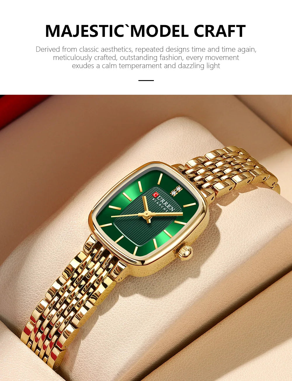 Curren 9093 Women's Quartz Watch Waterproof Luxury Party Women's Watch Elegant Gold Rectangular Dial Quartz Watch Bracelet Gift