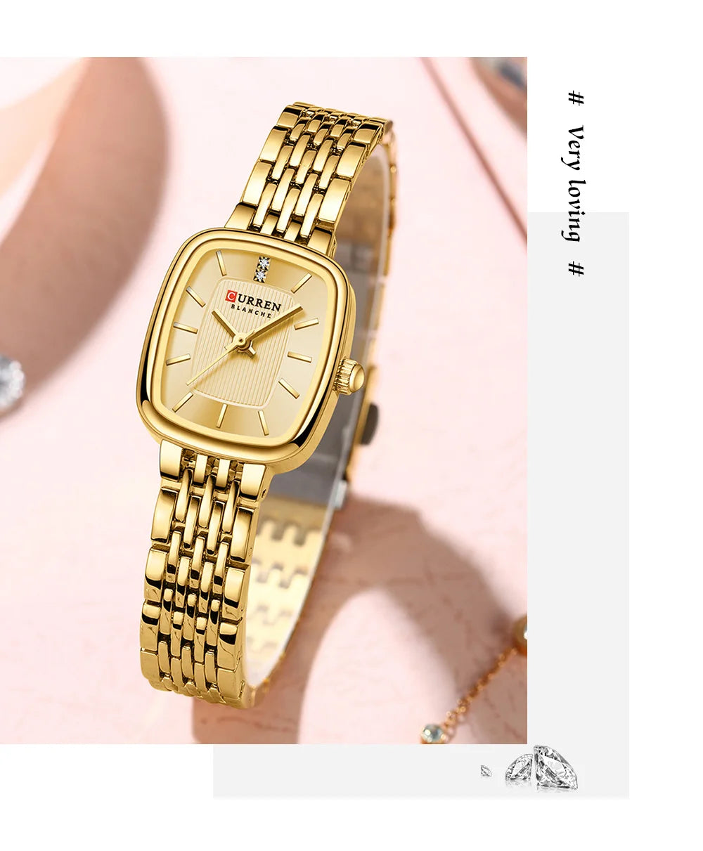 Curren 9093 Women's Quartz Watch Waterproof Luxury Party Women's Watch Elegant Gold Rectangular Dial Quartz Watch Bracelet Gift