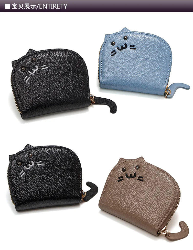 Women's Wallets New Cartoon Cat Compact Kawaii Cute Fashionable Trendy Small Card Bags Portable Large Capacity Coin Purses Girl