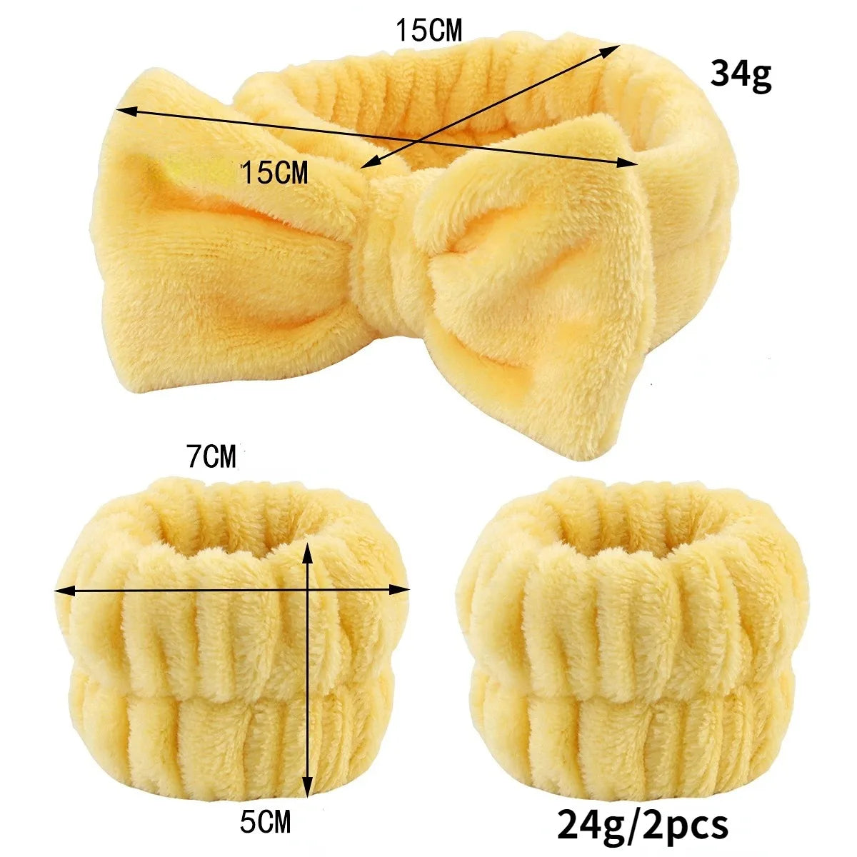 Bow Headband Wristband Set Towel Elastic Soft Washing Face Shower Make Up Yoga Sports Skincare Headband For Women Girls