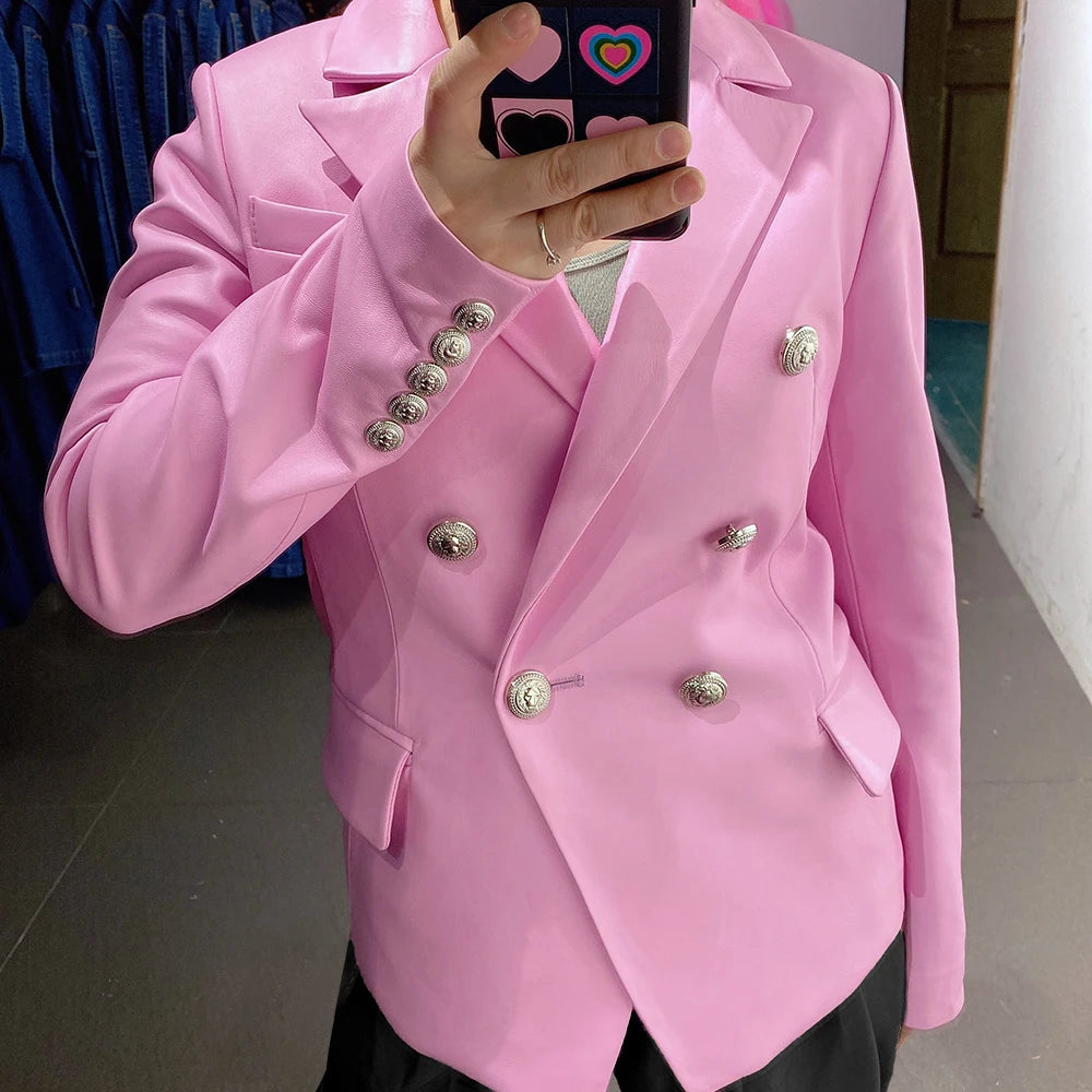 YOLOAgain Real Leather Jacket Women Leather Blazer Spring 2025