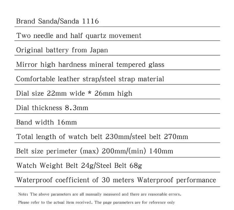 SANDA 1116 Elegant Women's Quartz Watch Casual Rectangular Waterproof Steel Leather Strap Casual Business Women's Watch часы