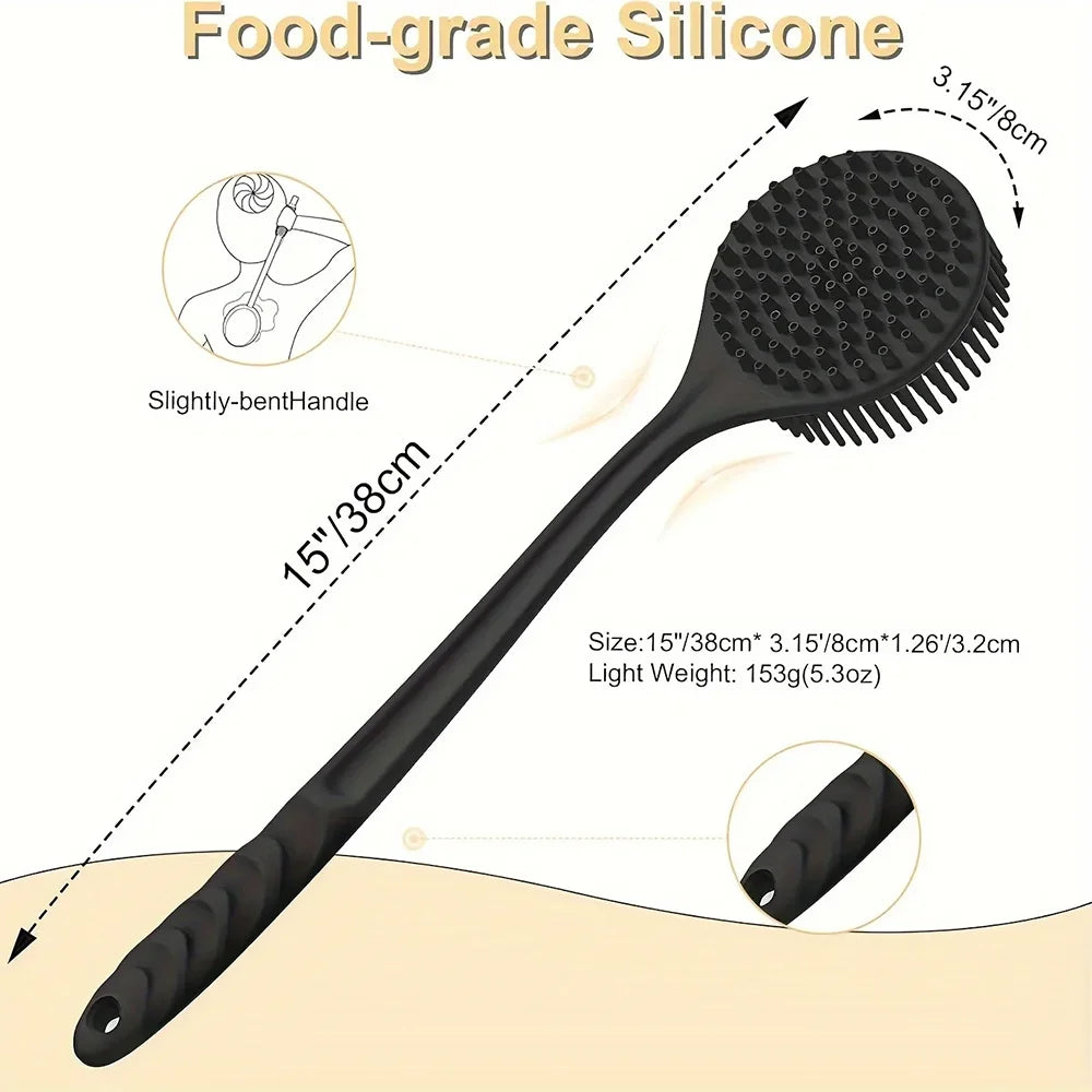 1pc Silicone Back Scrubber Brush for Shower Long Handle Body Deep Cleansing and Exfoliating Massage Double-Sided Soft Bristles