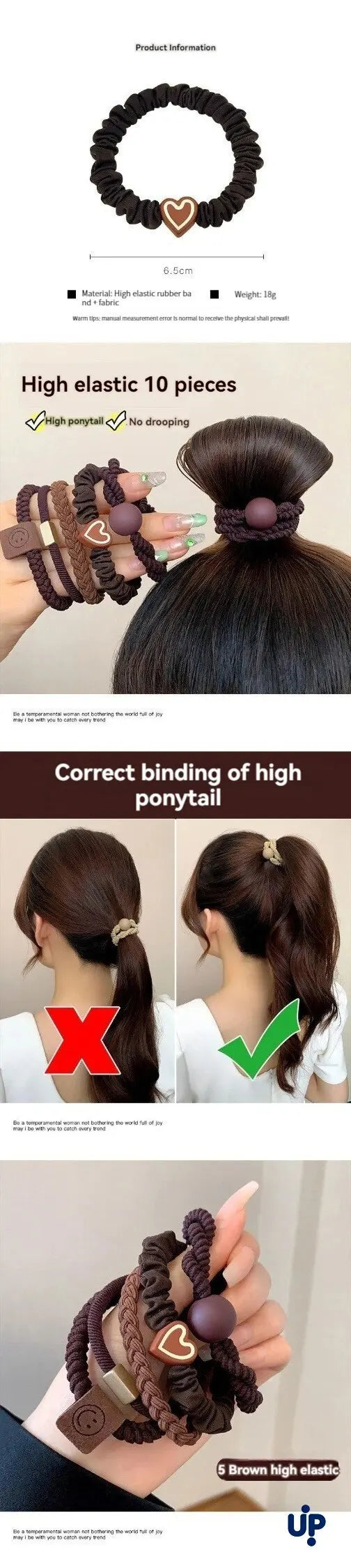 10PCS Headband Leather Band Female High Ponytail Holster Hair Accessories Simple High Elasticity Durable Rubber Band Hair Circle