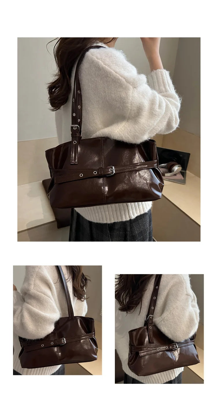 Large Capacity Women's Shoulder Bag Tote Commuter Bag Simple Vintage Cross-Border New Style Bag Versatile Sensation 2025