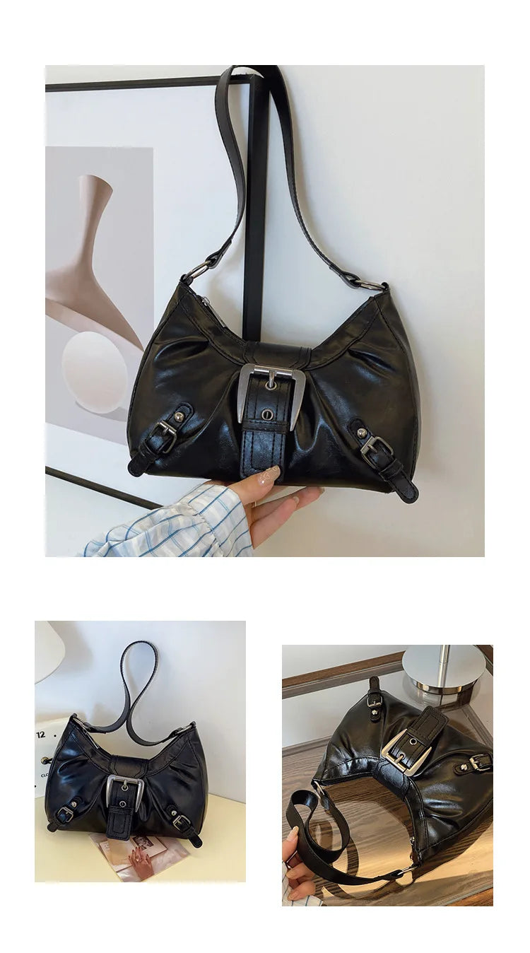 Large-capacity pleated armpit bag for women 2025 new retro commuter temperament motorcycle old style shoulder bag
