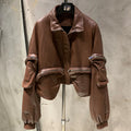 Women Real Leather Bomber 2024 New Coming Autumn Real Leather Jackets with Pockets Inside Down