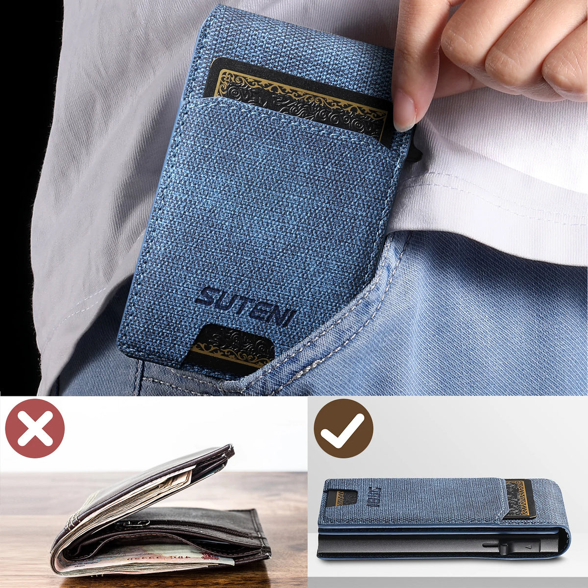 Push-out Card High Quality Faux Leather Card Holder Wallet Holder Large Capacity Can Hold 1-12 Cards 1 Photo Black/Brown/Blue