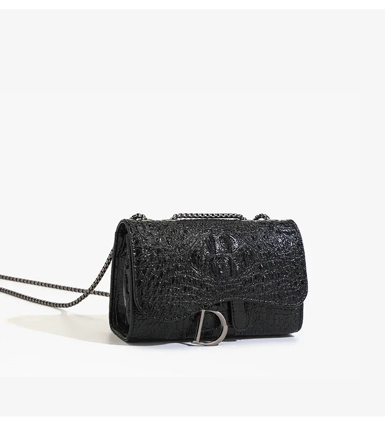 Fashion Ladies Croc Pattern Sequined Chain Crossbody Bag D‑Buckle Shoulder Messenger Handbag Women Evening Party Purse