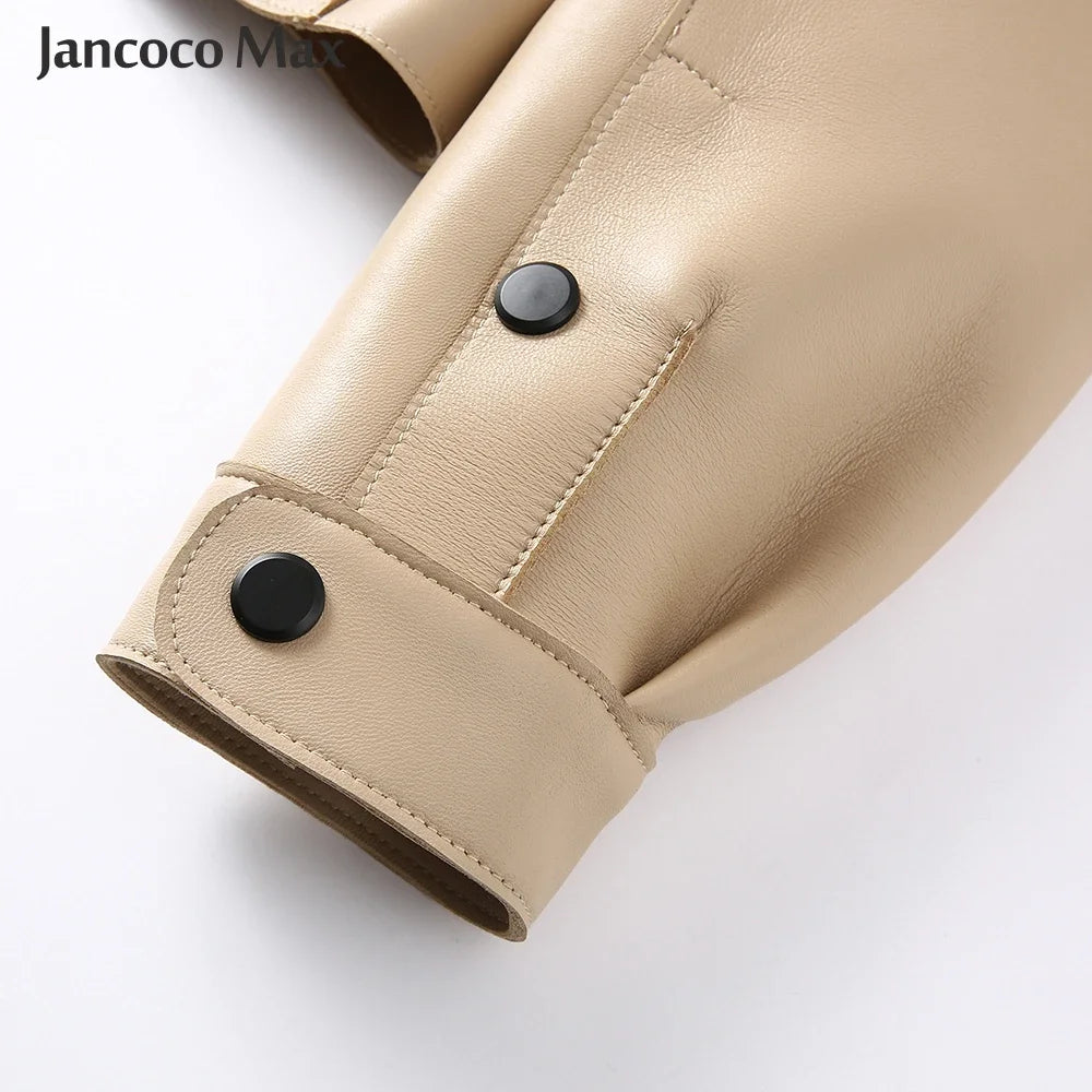 Sheepskin Coat For Women Leather Jacket Winter Spring Moto Biker Genuine Top Quality Black S7547