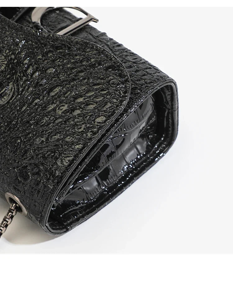 Fashion Ladies Croc Pattern Sequined Chain Crossbody Bag D‑Buckle Shoulder Messenger Handbag Women Evening Party Purse