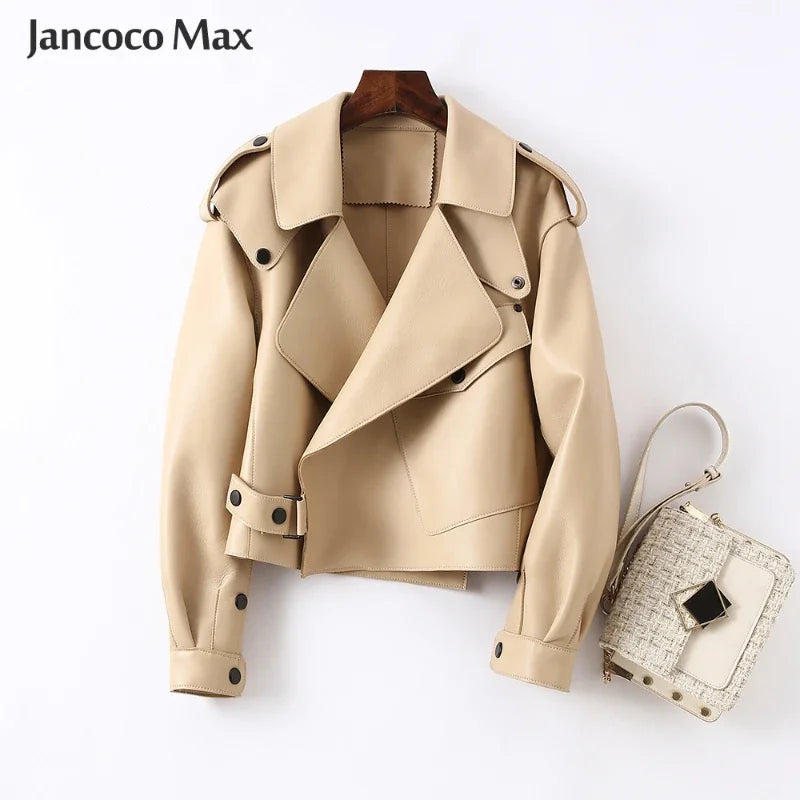Sheepskin Coat For Women Leather Jacket Winter Spring Moto Biker Genuine Top Quality Black S7547