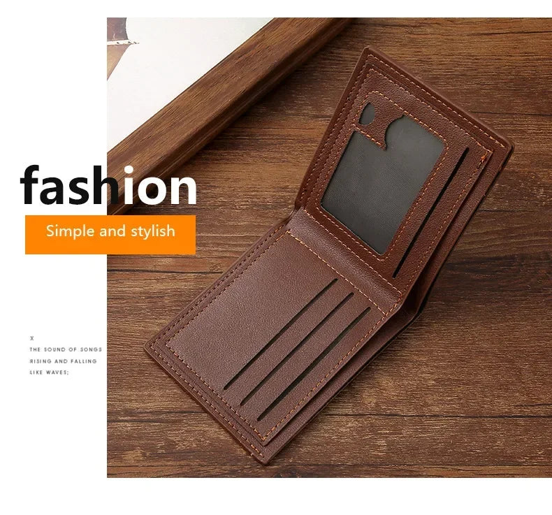 Men's Leather Short Wallet Thin Wallet Foldable Minimalist Soft Leather Wallet