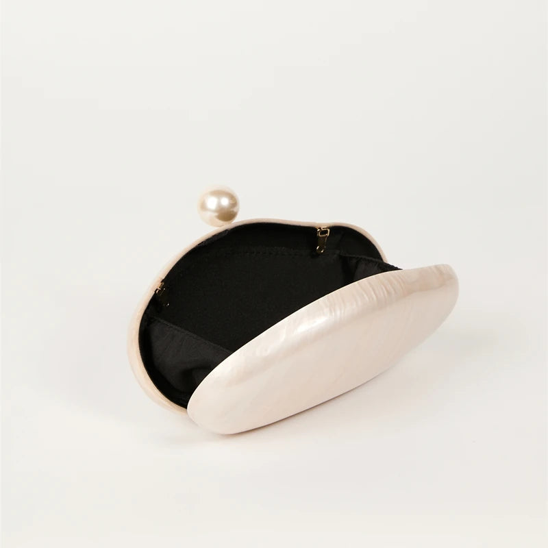 Shell Clutch Bag Acrylic Pearl Color Purse Women Wedding Evening Party Cute Ivory Pearl Coffee Color Handbag New 2024