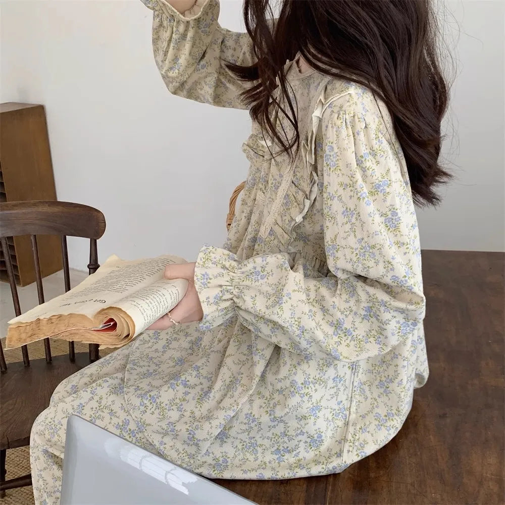 Women Plus Size Pajamas Garden Style Student Homewear Two-Piece Korean Version of the Bow Can Be Worn Outside Long-Sleeved Women
