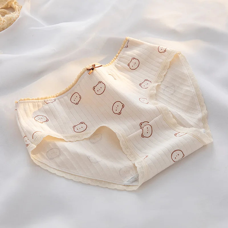 5Pcs/set Women Cotton Panties Cartoon Girls Briefs Mid Waist Underwear Shorts Soft Breathable Panty Sexy Intimates Lingerie M-XL