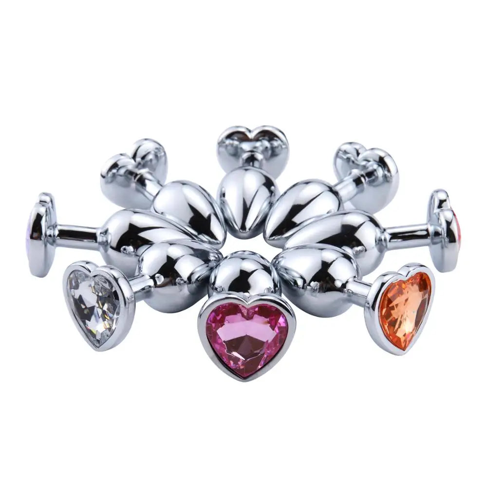 Stainless Metal Anal Plug With Gem Base Heart Shaped Circular Anal Plug G-point Massage Sexual Wellness for Men Women Anal Train