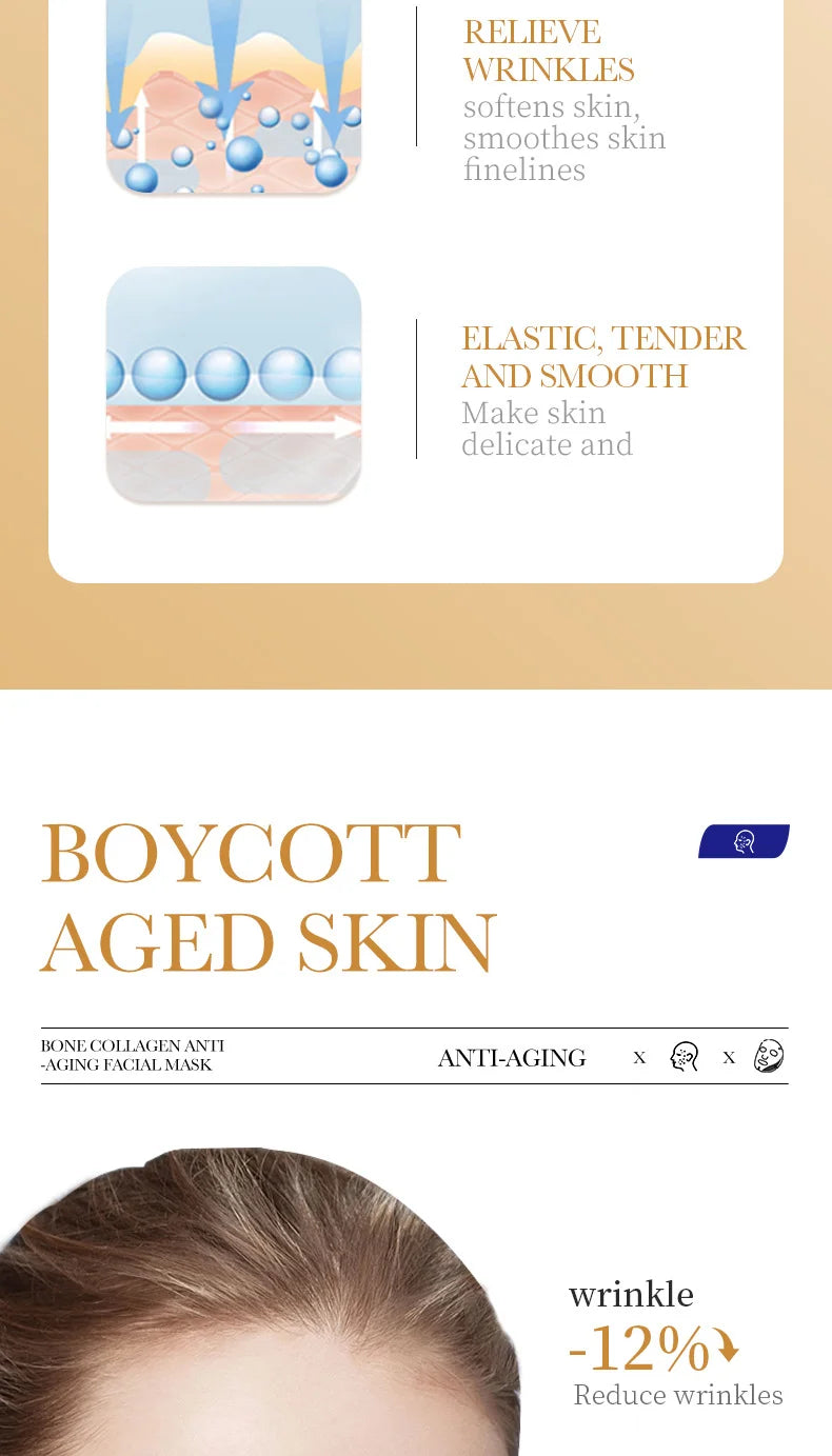 10PCS Collagen Anti Wrinkle Facial Mask Anti Aging Fade Fine Lines Firm Skin Moisturizing Brightening SkinCare Korean Cosmetics