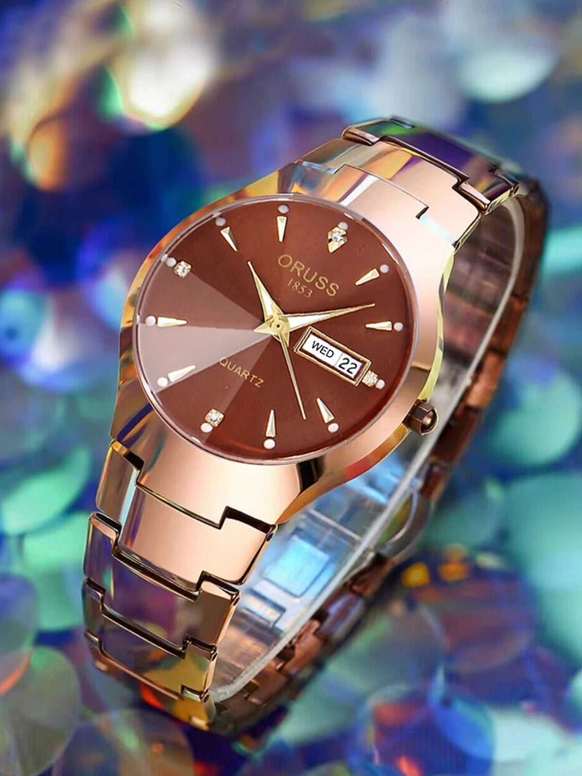 ORUSS Couple Watch Waterproof Casual Fashion Women Men Quartz Watches Ladies Stainless Date Week Men Clock Lover's Date Gift