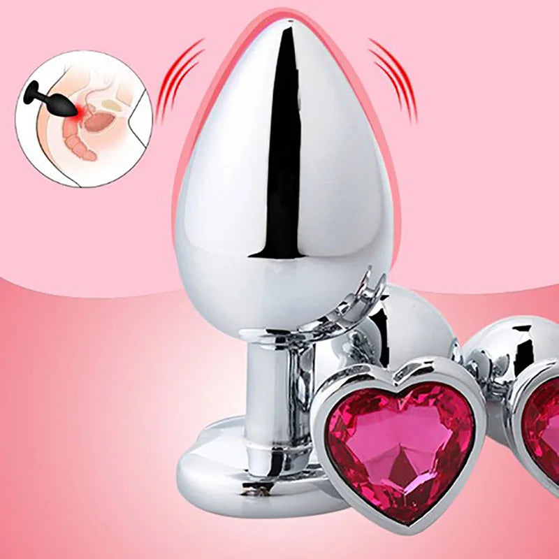 Stainless Metal Anal Plug With Gem Base Heart Shaped Circular Anal Plug G-point Massage Sexual Wellness for Men Women Anal Train
