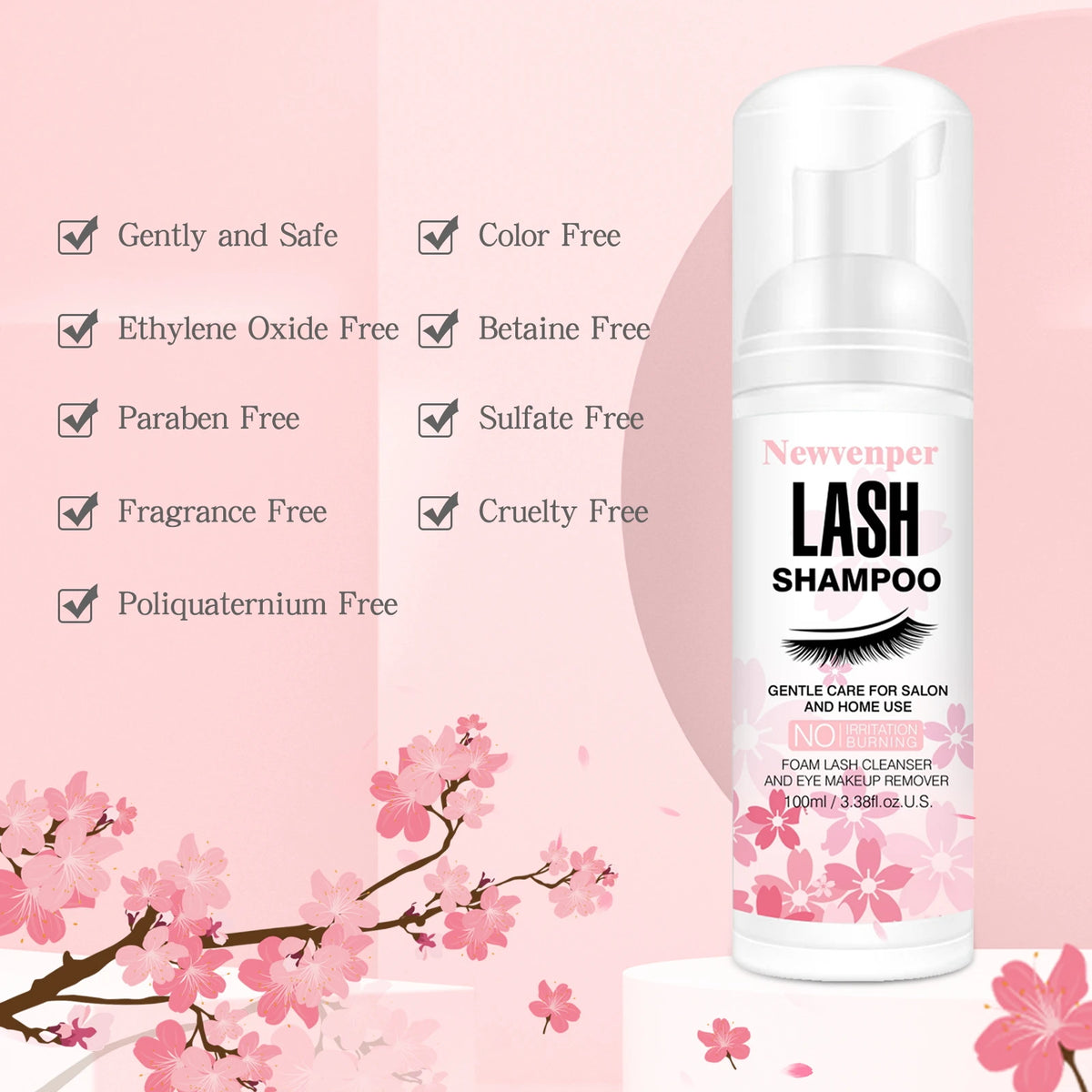 Lash Shampoo for Eyelash 100ML + Brush & Mascara Wand Eyelid Foaming Cleansing, Extension Cleanser Remover,Makeup Remover