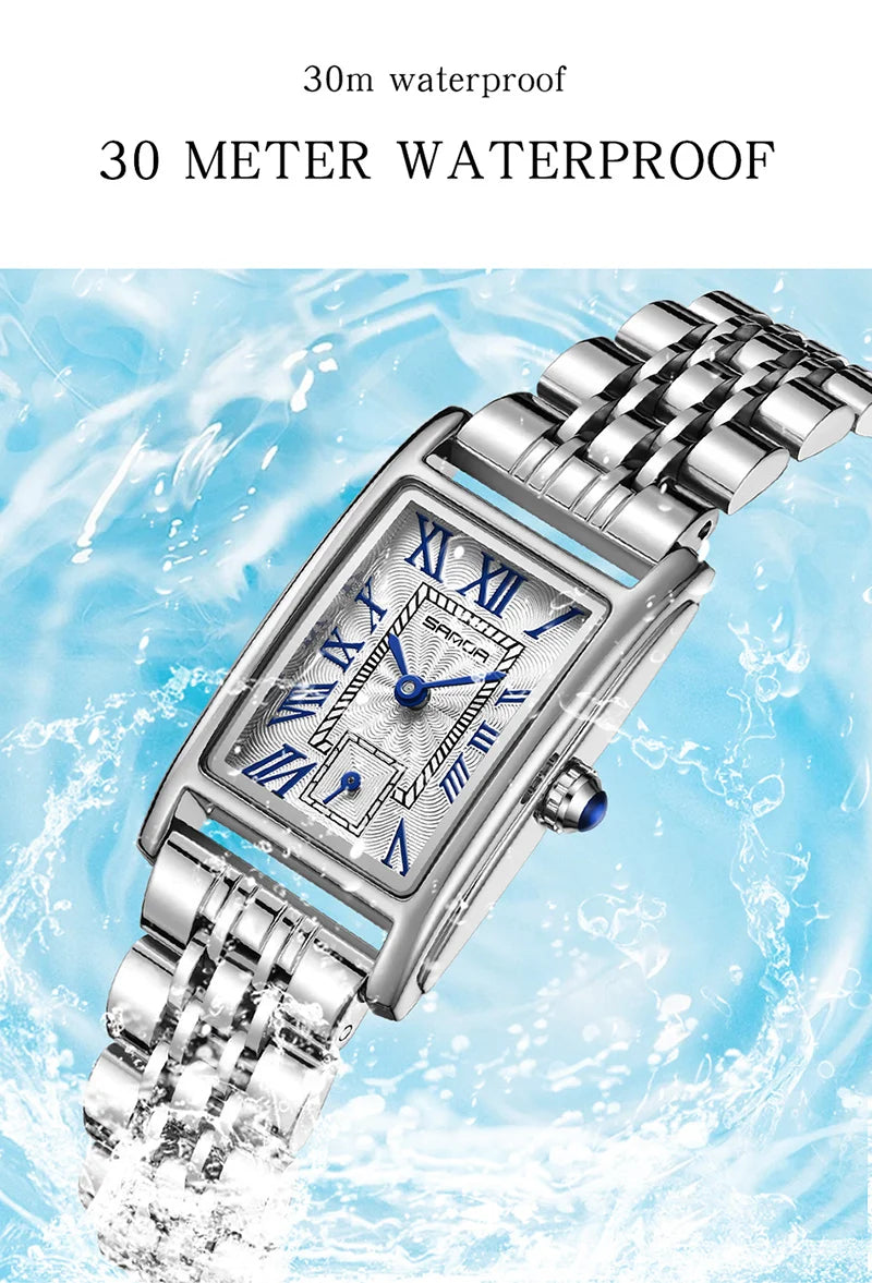 SANDA 1116 Elegant Women's Quartz Watch Casual Rectangular Waterproof Steel Leather Strap Casual Business Women's Watch часы