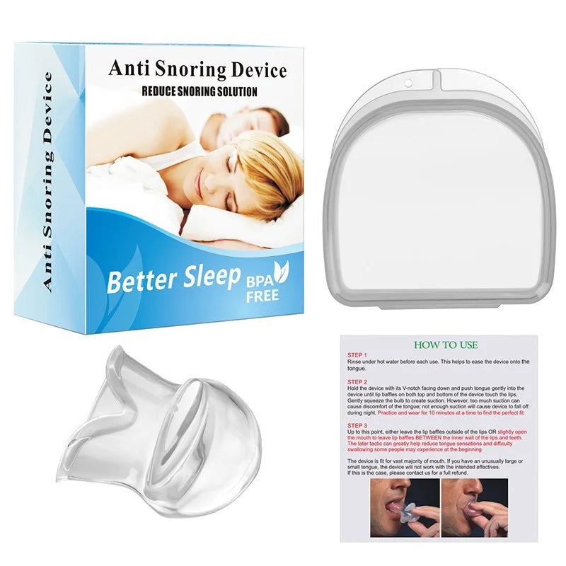1PC Silicone Anti Snore Device Apnea Aid Snore Stop Tongue Retainer Anti Snoring Mouthpiece