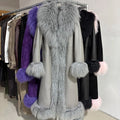 YOLOAgain Real Mongolia Sheep Fur Jacket Long Dark Brown Suede Coat Women
