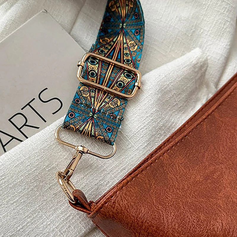 Wide Geometric Strap Shoulder Bag Large Capacity Crossbody Bags For Women,Retro Pu Leather Women's Bag For Shopping Travel