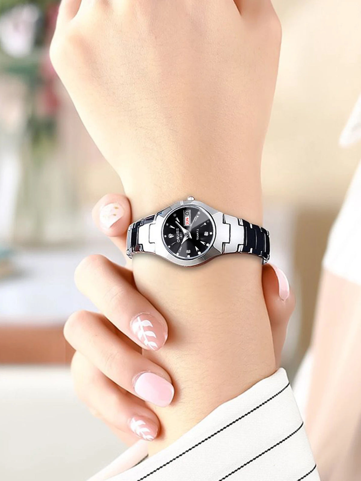 ORUSS Couple Watch Waterproof Casual Fashion Women Men Quartz Watches Ladies Stainless Date Week Men Clock Lover's Date Gift