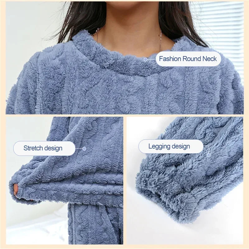 Autumn Ladies Plush Fluffy Cozy Tracksuit Relax Loose Home Loungewear Suit For Weekend Rest Xmas Eve Casual Household Wear