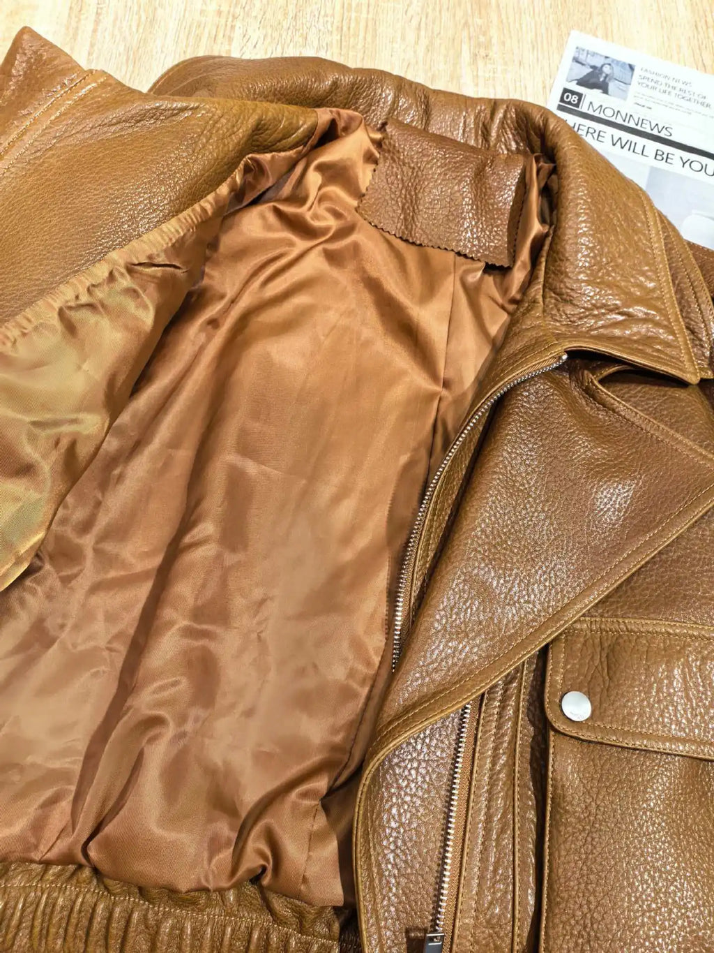 Leather Coat Autumn Winter Women Vintage Fashion Double Collar Lychee Pattern Sheepskin Bubble Leather Zipper Motorcycle Jacket