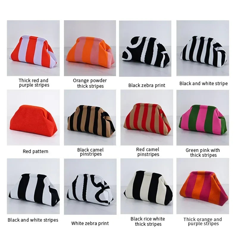 Summer Woven Crochet Purses for Women Beach Clutch Handbags 2026 Dumpling Hobo Casual Colorblock Bag Ladies Ruched Cloud Purse
