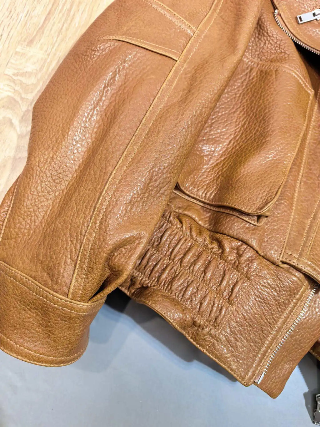 Leather Coat Autumn Winter Women Vintage Fashion Double Collar Lychee Pattern Sheepskin Bubble Leather Zipper Motorcycle Jacket