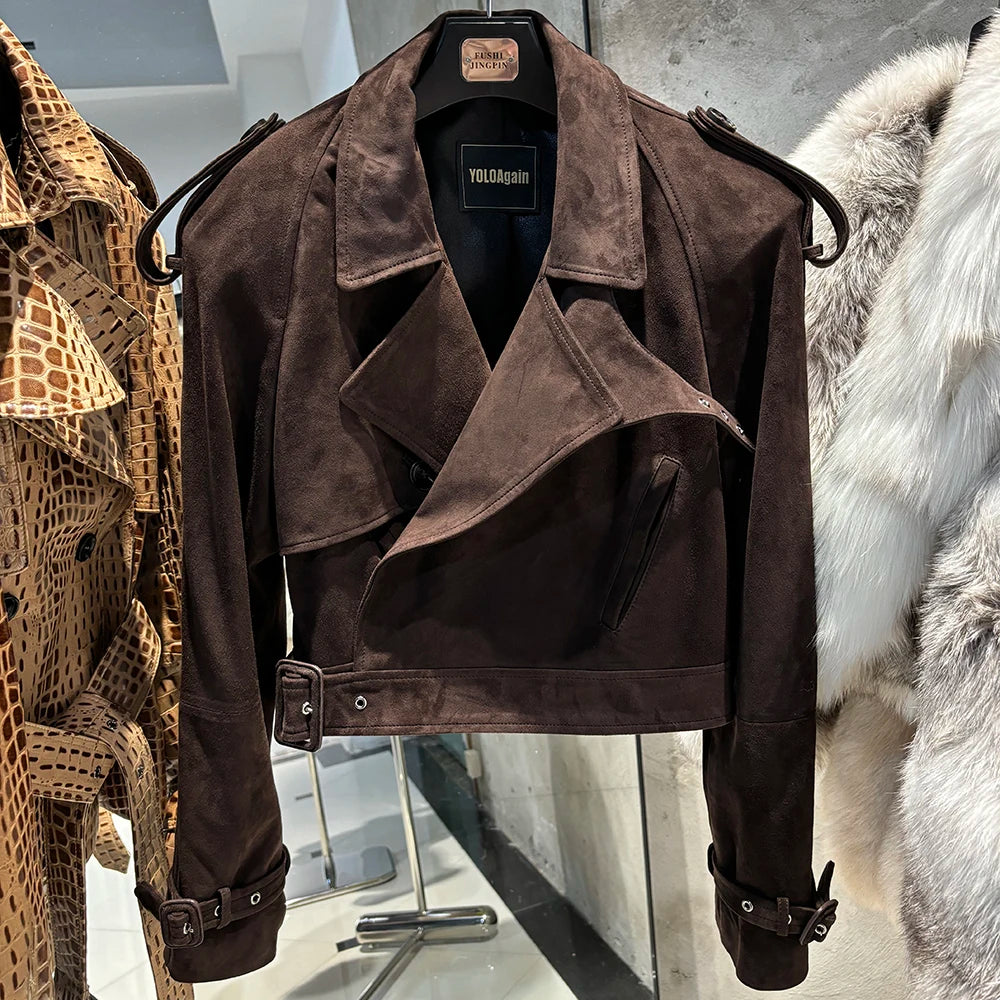 YOLOAgain Women's Real Leather Jacket Sheepskin Coat