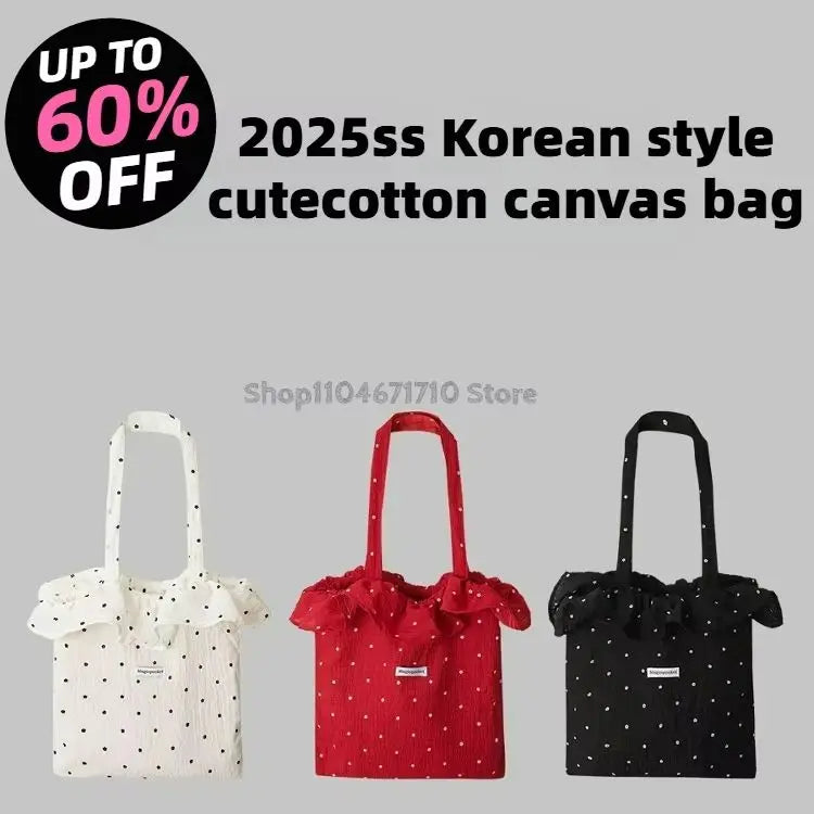 All-match Wave Point Chiffon Shoulder Bag Large Capacity Fairy Mesh Handbag Commuting Bag Korean Style Tote Bag Women