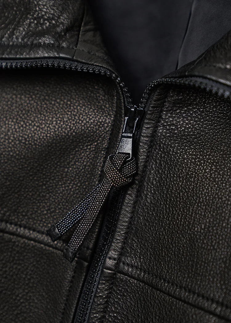 Real Leather Jacket Women Autumn High Stand Collar Drawstring Double Zippers Locomotive Retro Short Sheepskin Coat Kurtka Damska