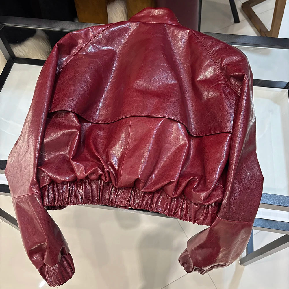 YOLOAgain Suede Leather Jacket Coat Women Real Leather Cropped Jacket Bomber Jacket