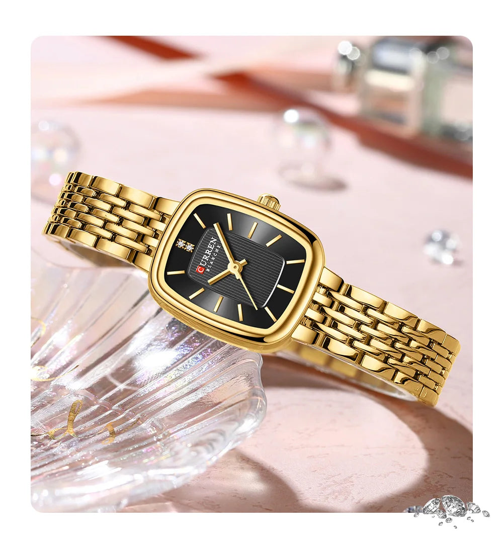 Curren 9093 Women's Quartz Watch Waterproof Luxury Party Women's Watch Elegant Gold Rectangular Dial Quartz Watch Bracelet Gift