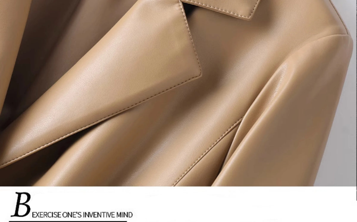 M-2XL Women Split Sheepskin Blazer Jacket Coats 2025 Spring Mid Length Chic Single Button Casual Ladies Split Leather Outwear