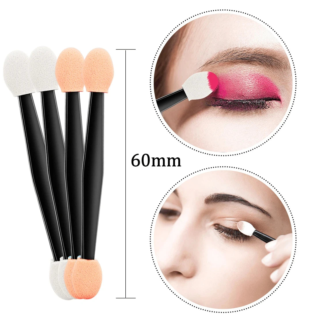 100/200Pcs Double-Headed Eyeshadow Brush, Disposable Dual Sided Eyeshadow Brush Double Ended Sponge Applicator Oval Tipped