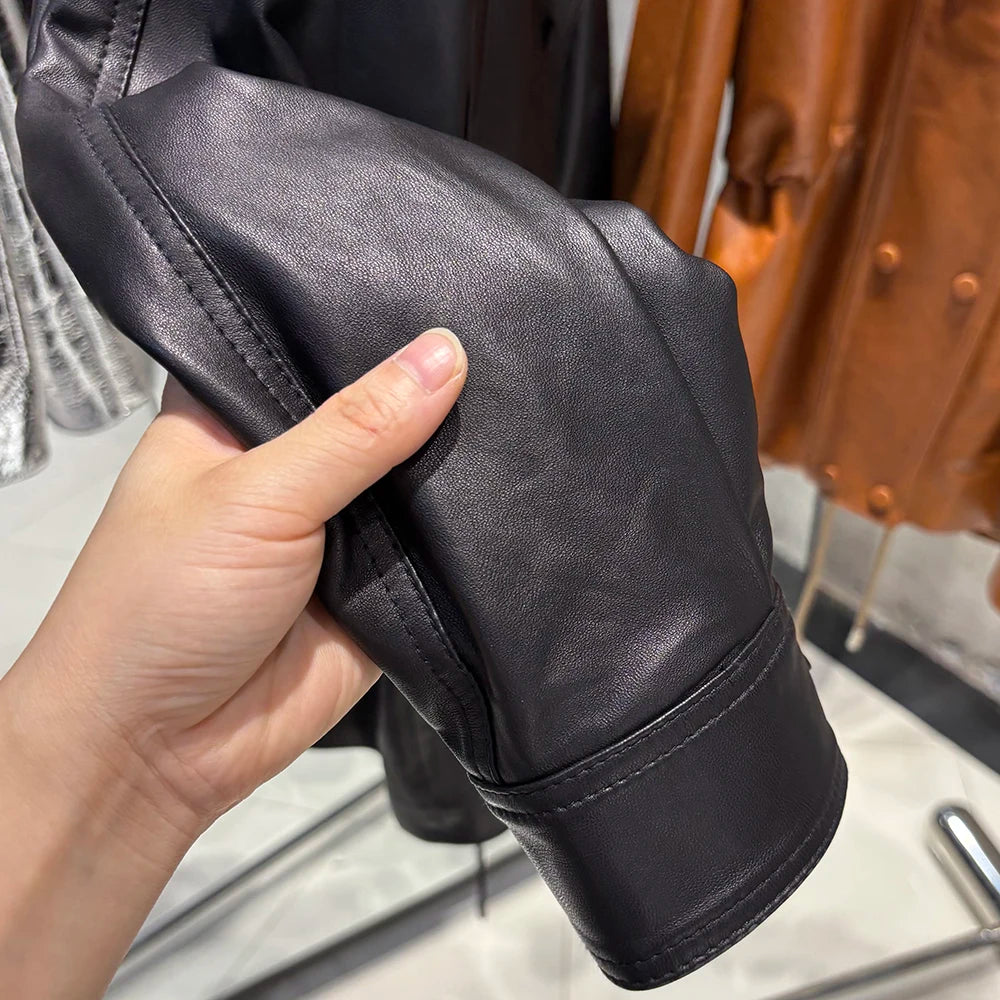 YOLOAgain 2025 Autumn Oversized Leather Jacket Coat Women High Quality Suede Jacket