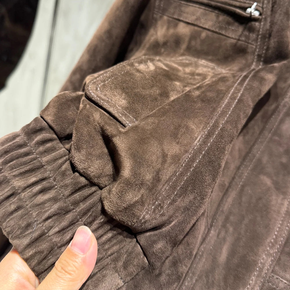 Women Suede Bomber Winter Genuine Sheep Leather Coat Broad Shoulder Ladies Real Sheep Suede Jackets