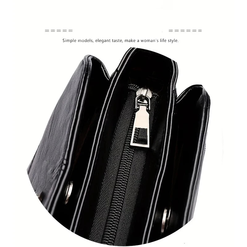 Women Vintage PU Leather Crossbody Bag Casual Daily Mini Shoulder Handbag Multi‑Layer Zipper Pocket Design Adjustable Strap Ligh