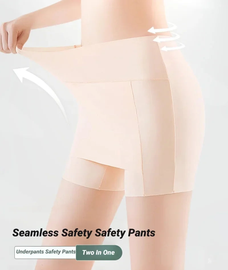 CHUANGERM Women's Ice Silk High Waist Tummy Control Seamless Safety Shorts Thin Double Layer Under Skirt Boxer Shapewear Panty