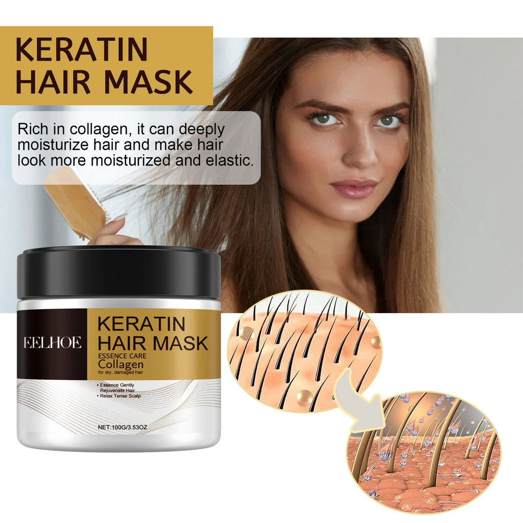 Keratin Care Hair Mask Deep Nourishing Moisturizing Repair Dry Frizz Damaged Conditioner Smoothing Hair Long-Lasting Shine Care