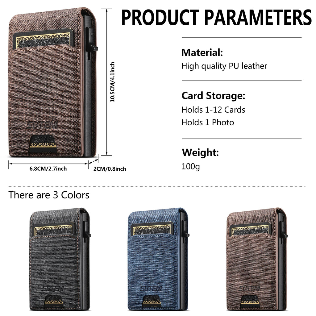 Push-out Card High Quality Faux Leather Card Holder Wallet Holder Large Capacity Can Hold 1-12 Cards 1 Photo Black/Brown/Blue