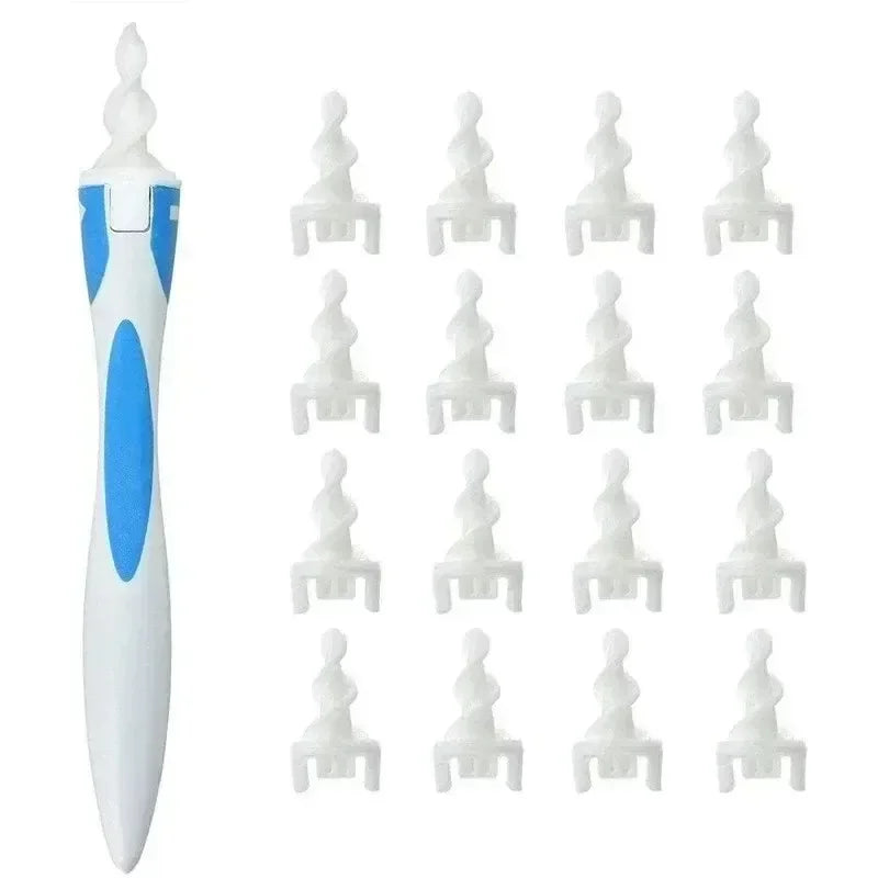 Portable Spiral Ear Wax Remover Tool Ear Cleaner with Soft Silicone 16 Replacement Tips Simply To Grab Extract Earwax