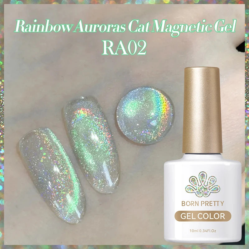 BORN PRETTY 10ml Rainbow Auroras Cat Magnetic Gel Nail Polish Holographics Soak Off Manicure Gel Varnis Semi Permanent Nail Art